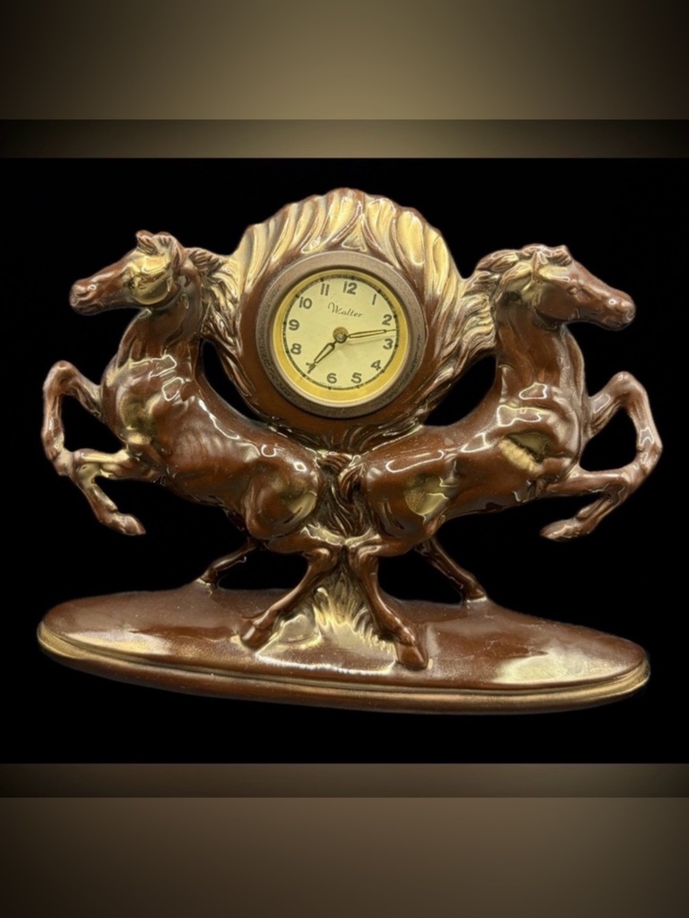 Walter Germany Vintage Ceramic Equestrian Horse Table Clock, Mantel Clock Decor